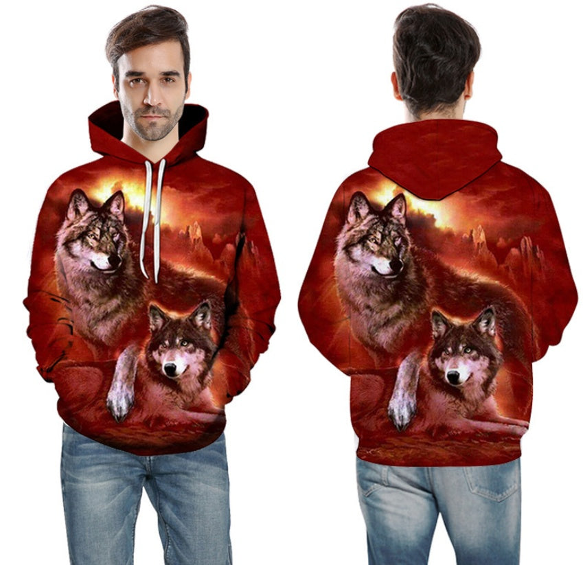 Digital Double Wolf Print Long-Sleeved Sweater