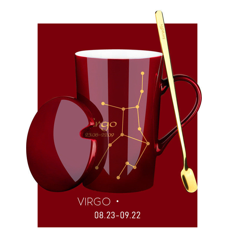 Creative Constellation Water Cup Personality Trend Mug With Lid Spoon Ceramic Coffee Cup