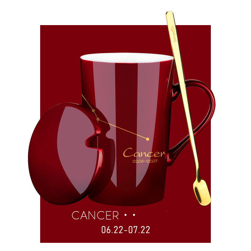 Creative Constellation Water Cup Personality Trend Mug With Lid Spoon Ceramic Coffee Cup