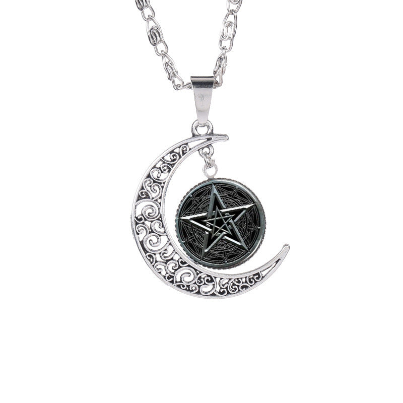 Witchcraft Pentagram Pattern Time Gem Necklace