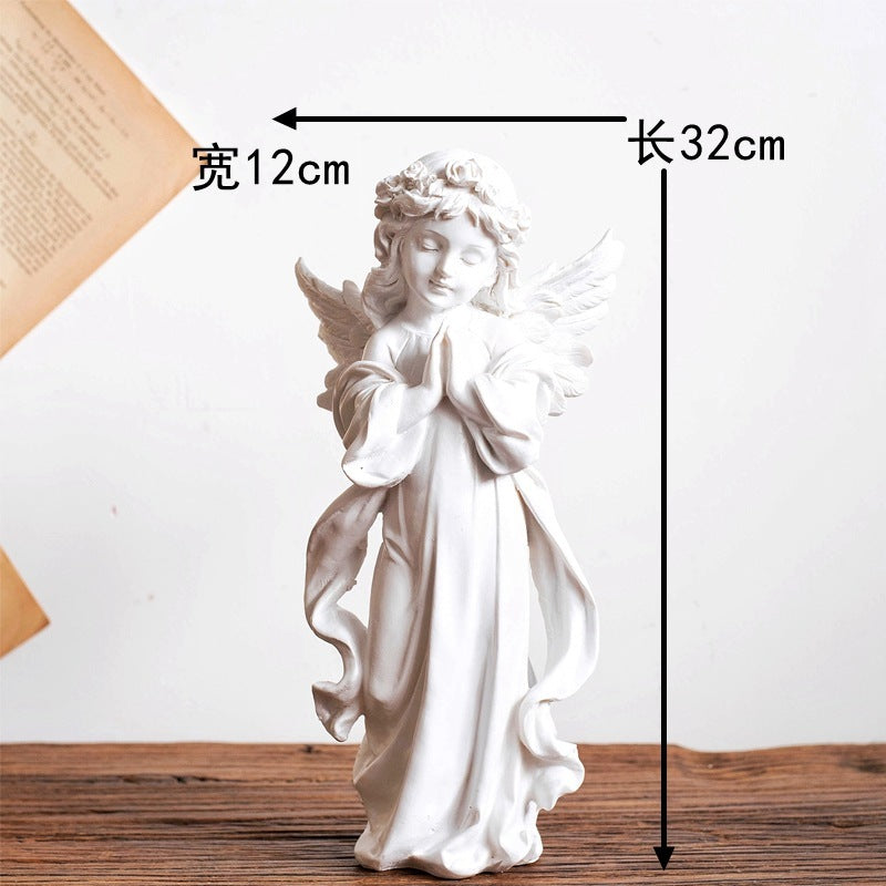 Vieux Résine Fille Ange Ornements De Bureau
