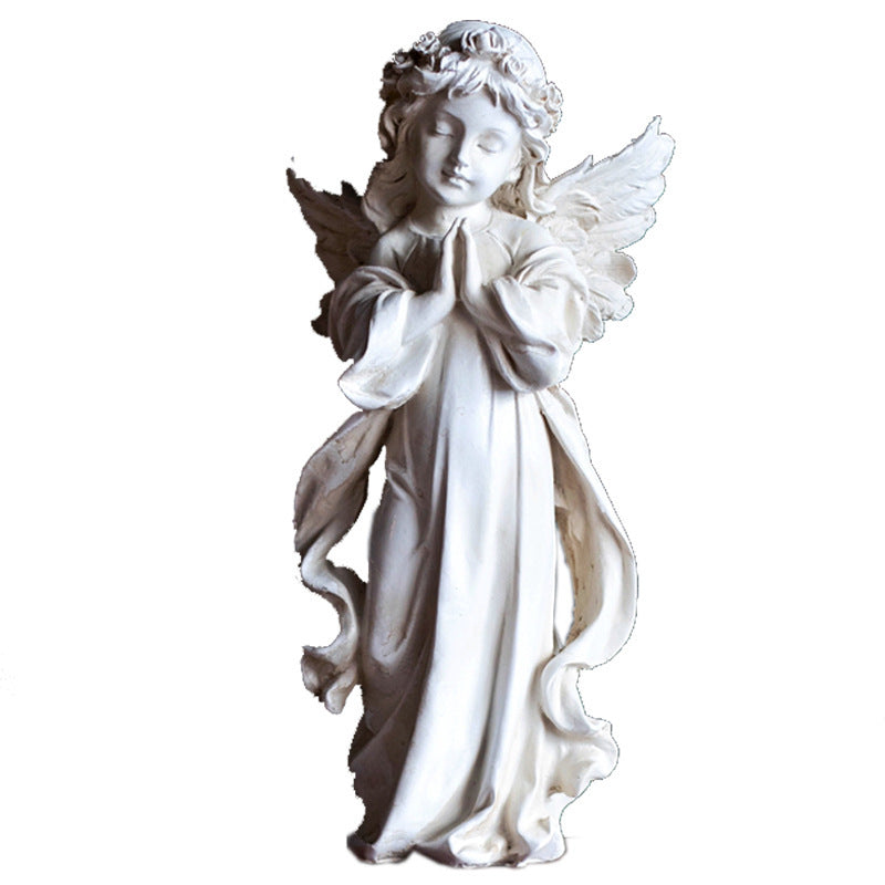 Vieux Résine Fille Ange Ornements De Bureau