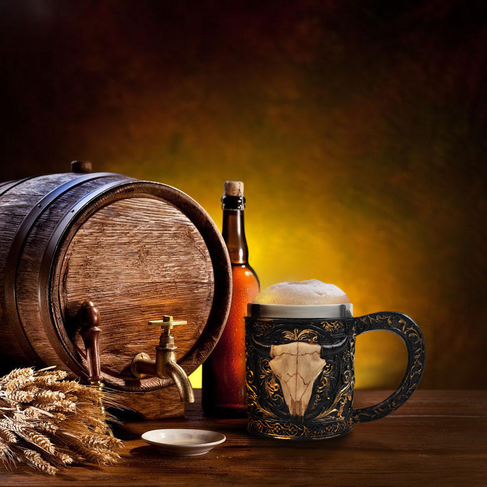 Moutons Corne Tête En Acier Inoxydable Résine 3D Bière Tasse Gobelet Jeu Chope Café Tasse Verre de Vin Tasses 350ml MEILLEUR OBTENU Cadeau