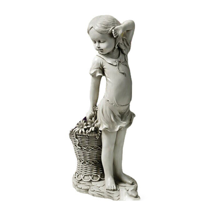 Pelouse-Ornement Planteur-Panier Statue-Sculpture Figurine Cour Décor Fleur-Fille Jardin
