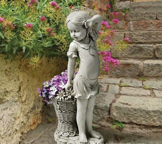 Pelouse-Ornement Planteur-Panier Statue-Sculpture Figurine Cour Décor Fleur-Fille Jardin