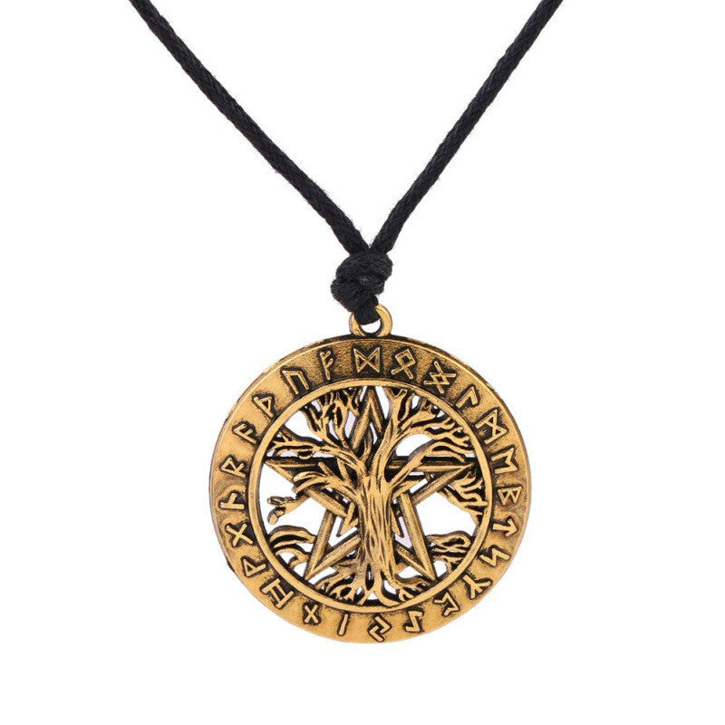 Arbre de vie amulette Pentacle étoile pendentif collier Talisman Wicca ancienne Rune ronde collier hommes Vintage bijoux cadeaux