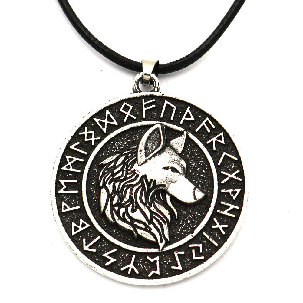 Viking Wolf Head Rune Necklace Metal Men's Pendant