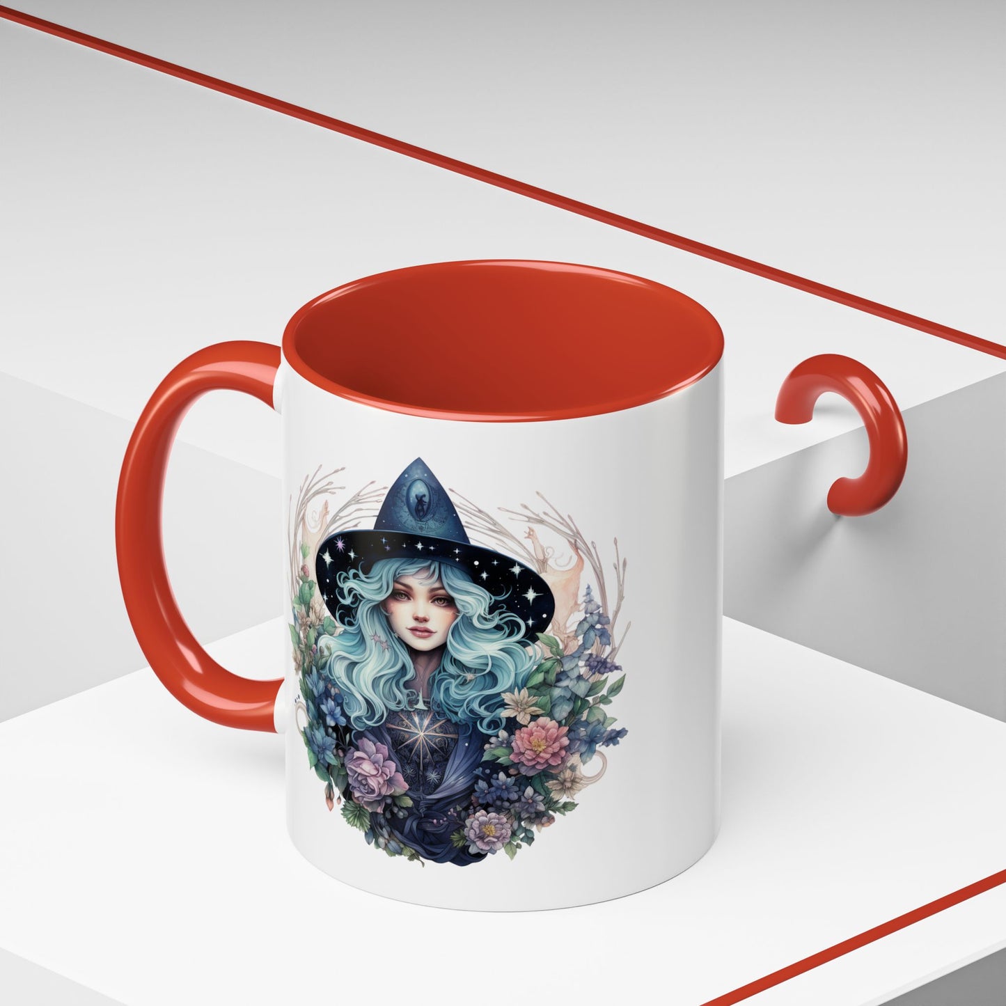 Mystical Floral Witch Coffee Mug with Accent, Gift for Witches, Unique Boho Kitchen Decor, Tea Lover's Mug, Magical Drinkware