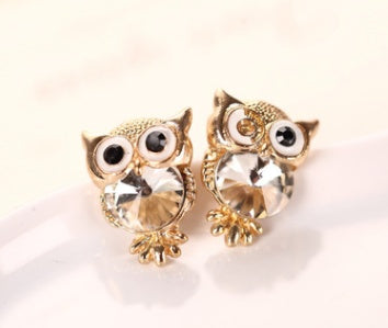 Korean version of the big-name jewelry earrings explosion crystal earrings personality owl crystal earrings crystal jewelry