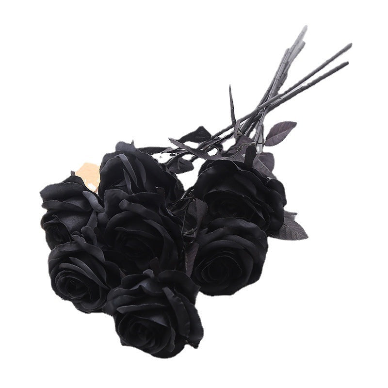Simulation noir pur simple bouquet rose style gothique série sombre fausse fleur décorative