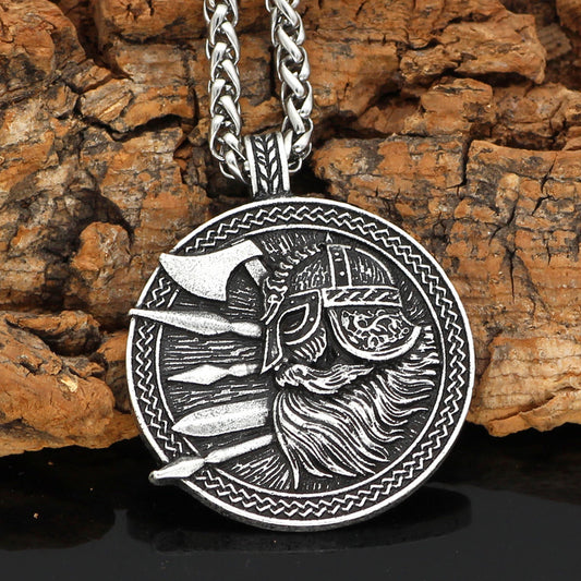 Viking Culture Odin Helmet Axe Round Men's Accessory Necklace