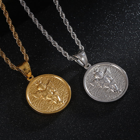 Pendentif petit ange, en acier inoxydable.