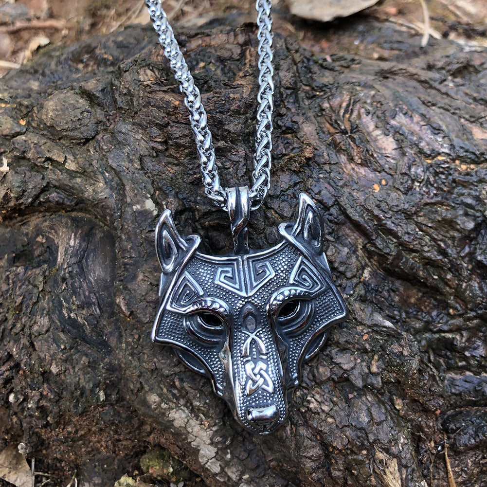 Grey Wolf Head Pendant Chain