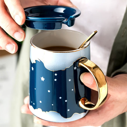 Tasse en céramique avec cuillère à couvercle pour hommes et femmes à la maison