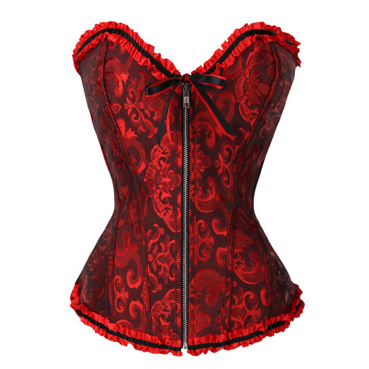 V-neck Zipper Jacquard Waist And Abdomen Shaped Court Corset