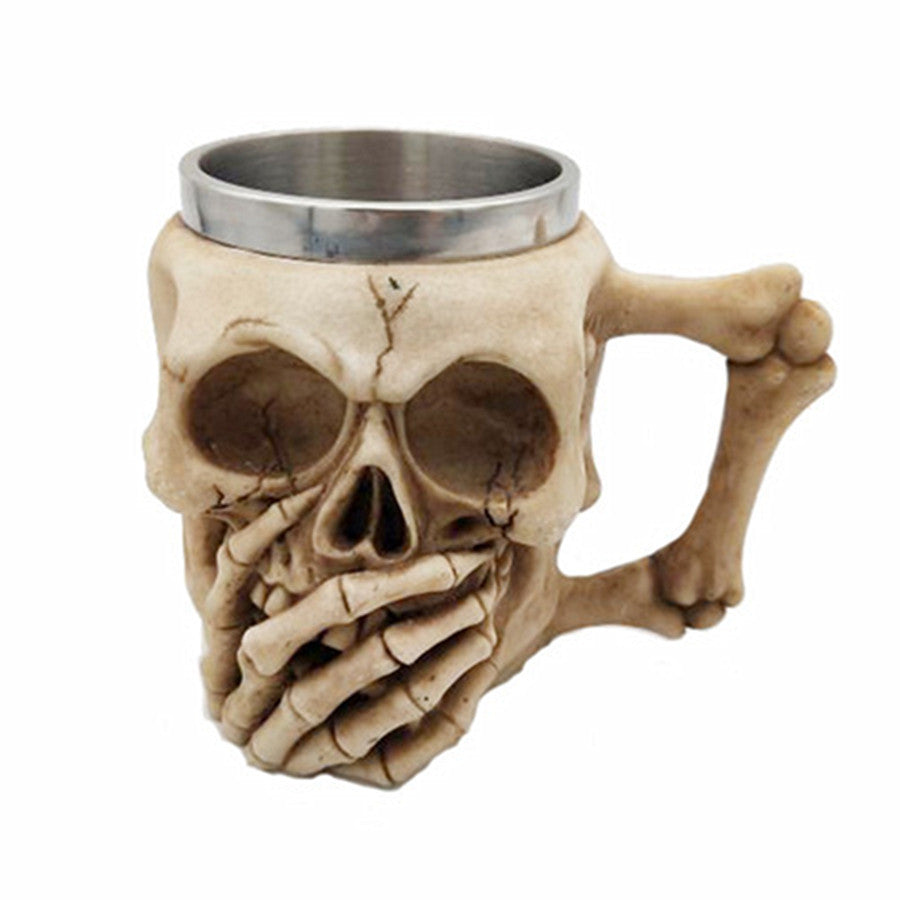 Double Layer Stainless Steel Resin Skull And Crossbones Ghost Head Coffee Mug