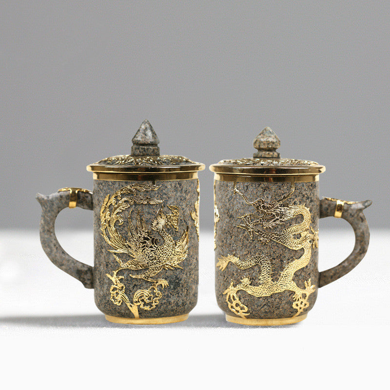 Dragon and Phoenix Golden Inlay Cup