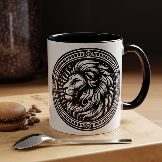 Monochrome Lion Accent Coffee Mug, Boho Lion Mug, Animal Print Coffee Cup, Unique Gift for Coffee Lovers, Home Decor