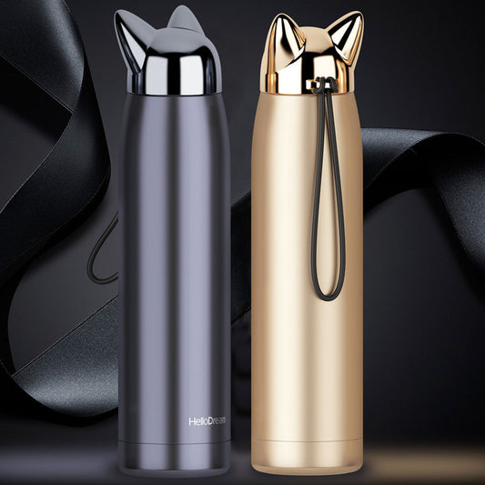 Thermos en acier inoxydable scellé étanche avec tasse en tête de renard