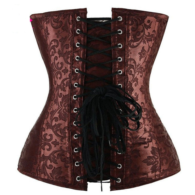 European And American Brown Pattern Zipper Lace-up Corset