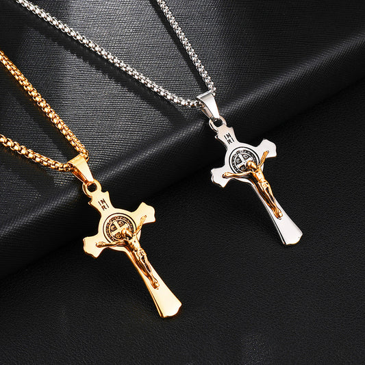 Stainless Steel Trefoil Cross Necklace Pendant Jewelry