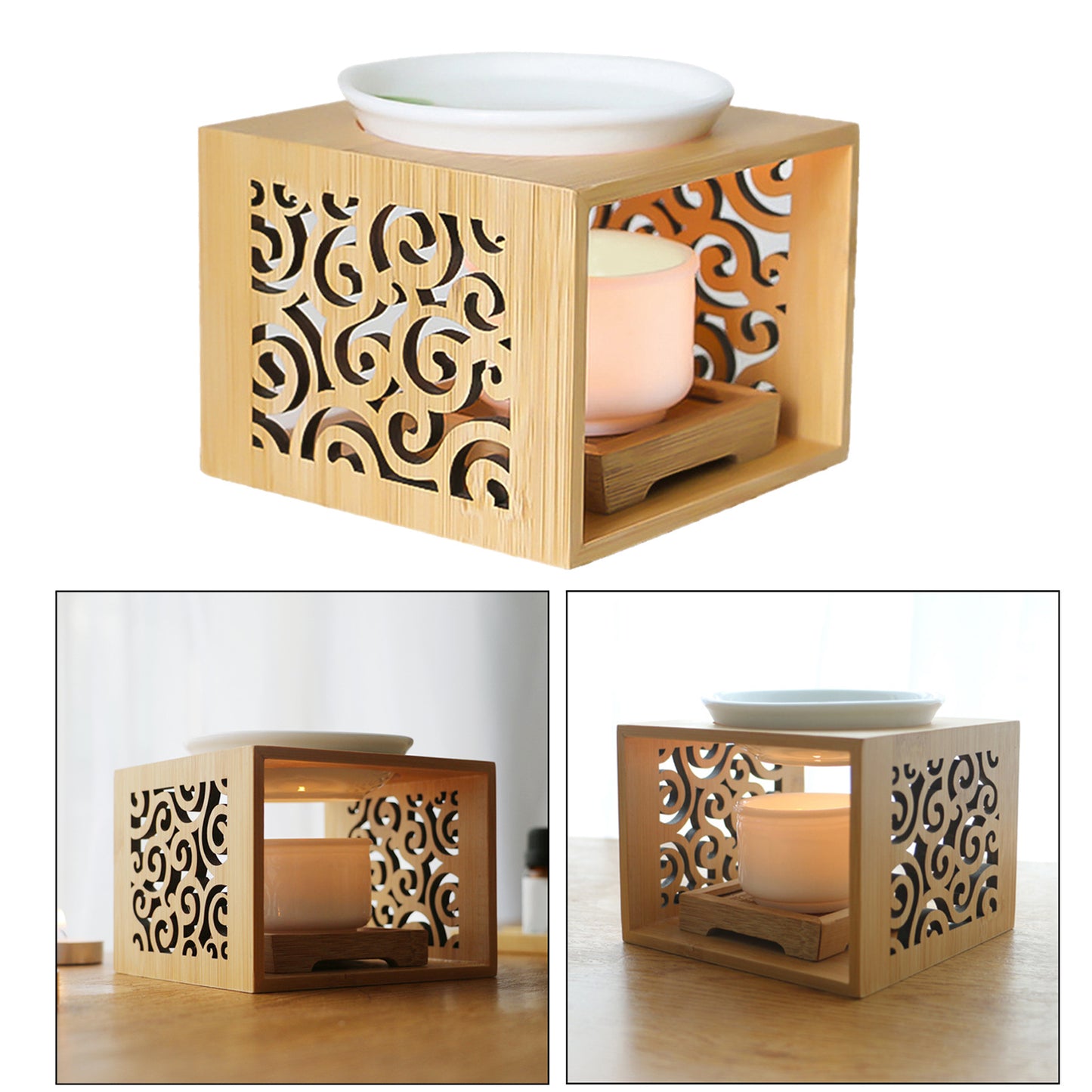 Aromatherapy Lamp Essential Oil Bamboo Wood Candle Holder