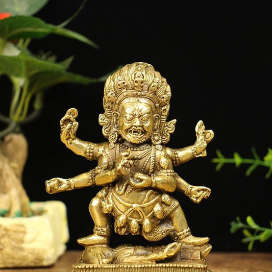 Pur Cuivre Six-bras Mahakala Bouddha Statue Népalais Tantra Ornement