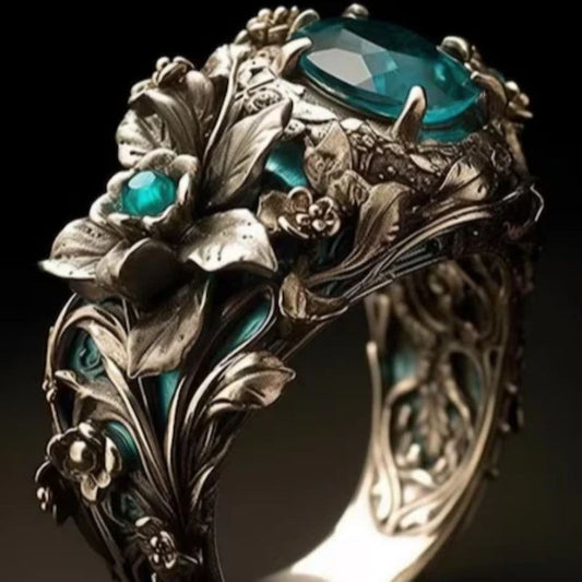 Creative Black Gold Flower-de-Luce Vintage Court Ring
