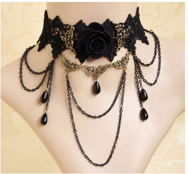 Gothic Style Pearl Lace Pendant Necklace
