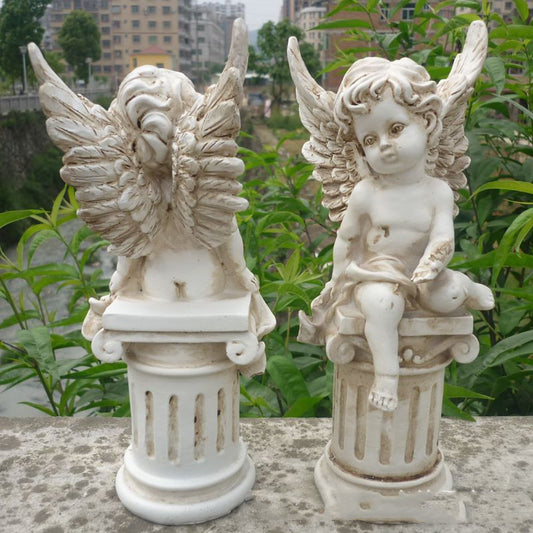 Creative retro distressed resin crafts Cupid angel candle holder