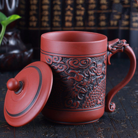 Chinese Embossed Dragon And Phoenix Tea Cup