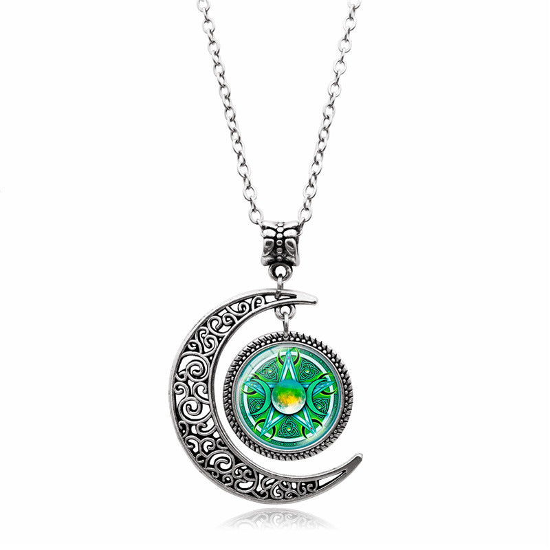 Women's Creative Moon Goddess Time Gem Necklace