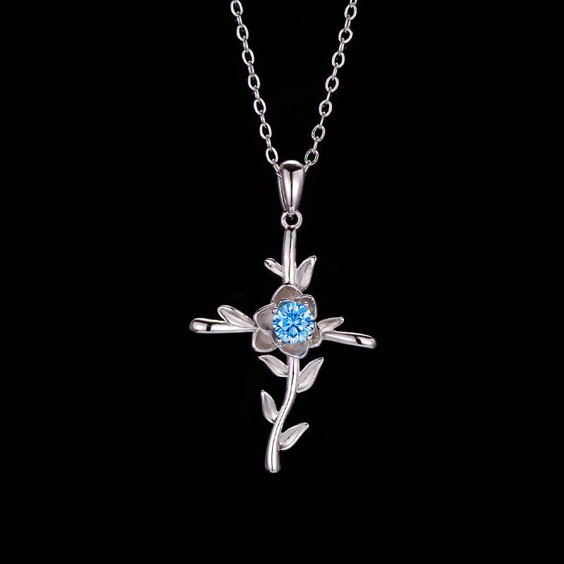 Cross Rose Pendant Birthstone Necklace Citrine Jewelry