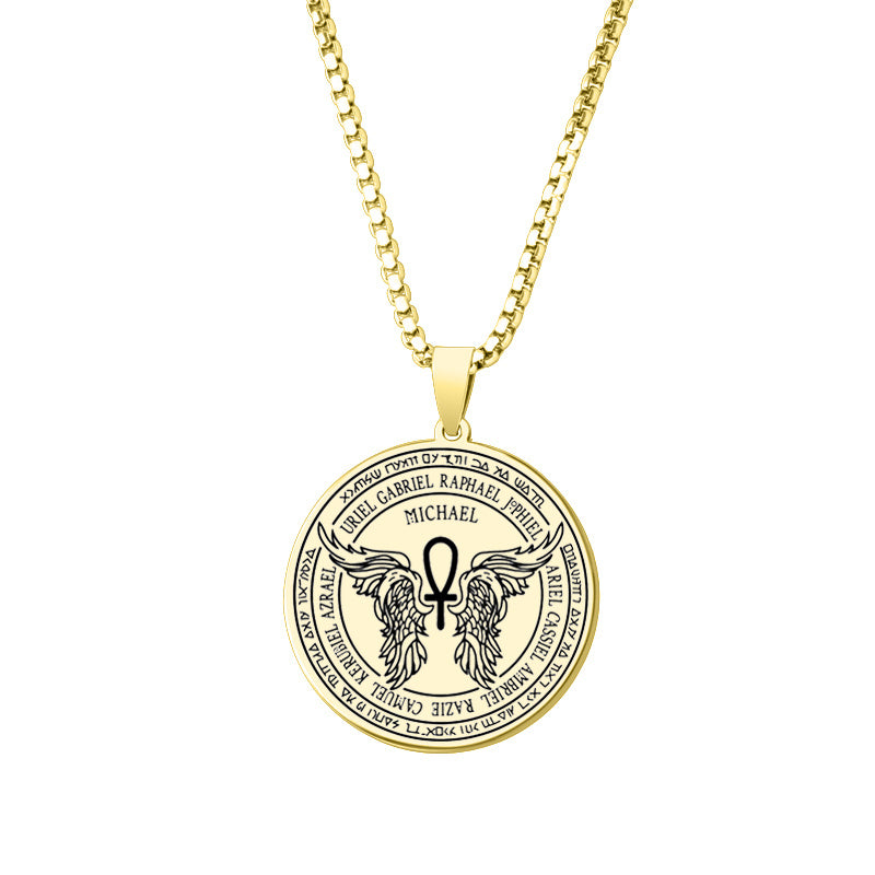 Archangel Michael Pendant Necklace For Men Women Guardian Angel Stainless Steel Box Chain Necklace Lucky Amulet Jewelry