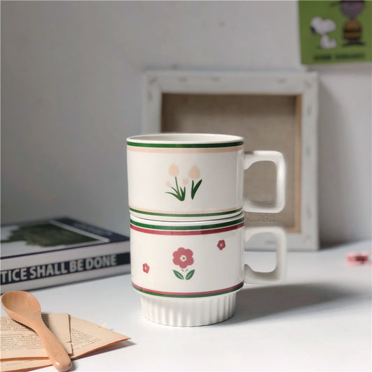 Tulip Flower Pattern Ceramic Mug Cup