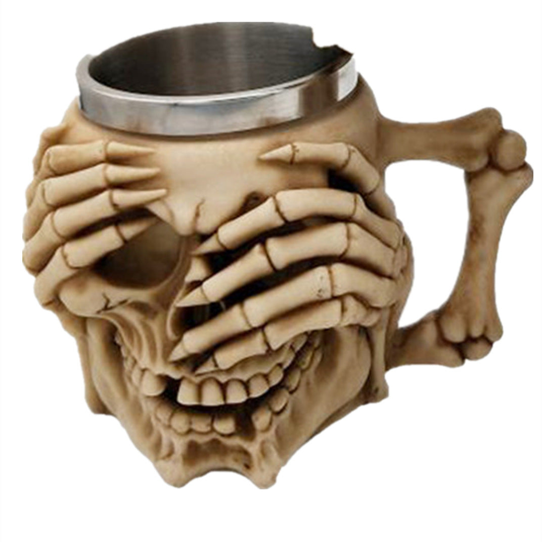 Double Layer Stainless Steel Resin Skull And Crossbones Ghost Head Coffee Mug