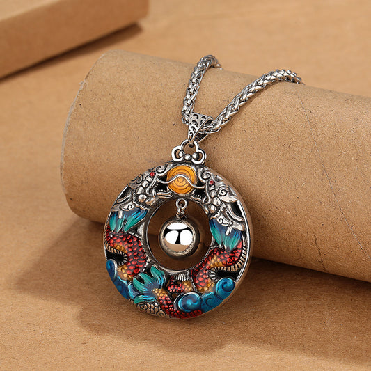 Vintage Ethnic Style Double Dragon Pearl Necklace
