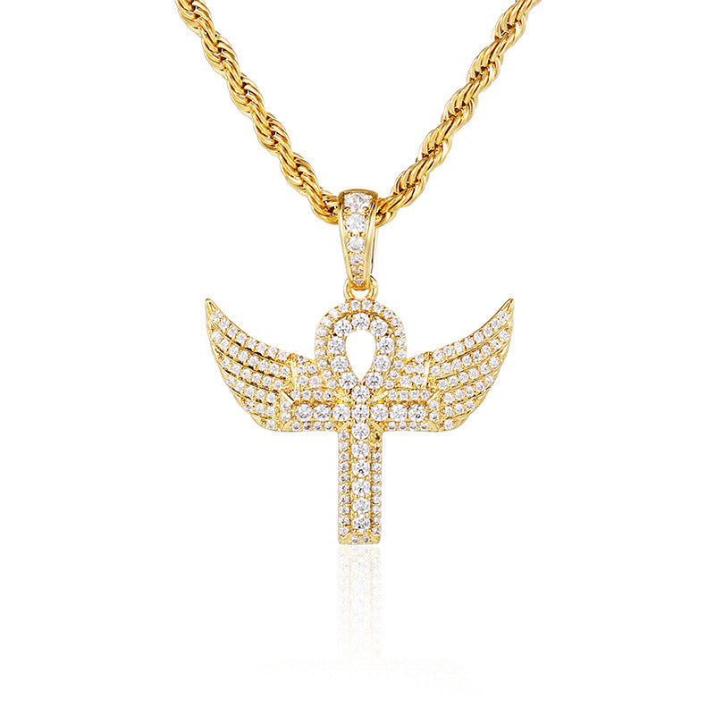 Zircon Incrusté Aile D'ange Croix Pendentif