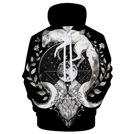 Flower-shaped Wolf Print European And American Couple Sweater With Hood