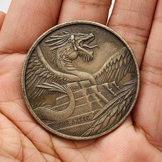 Pièce commémorative, roi Aztèque, dragon volant