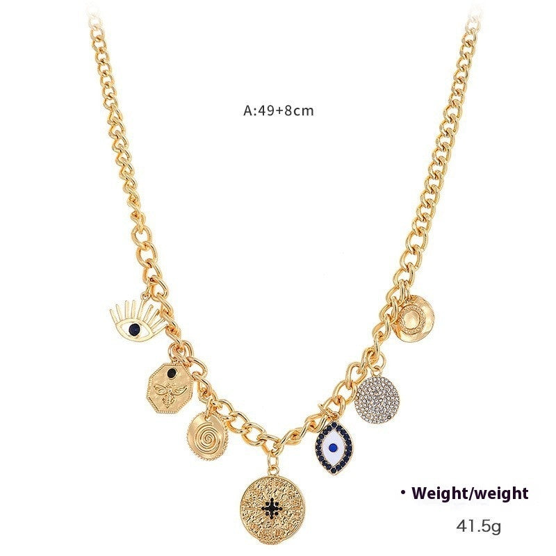 Women's Mystic Coin Diamond Embossed Pendant Necklace