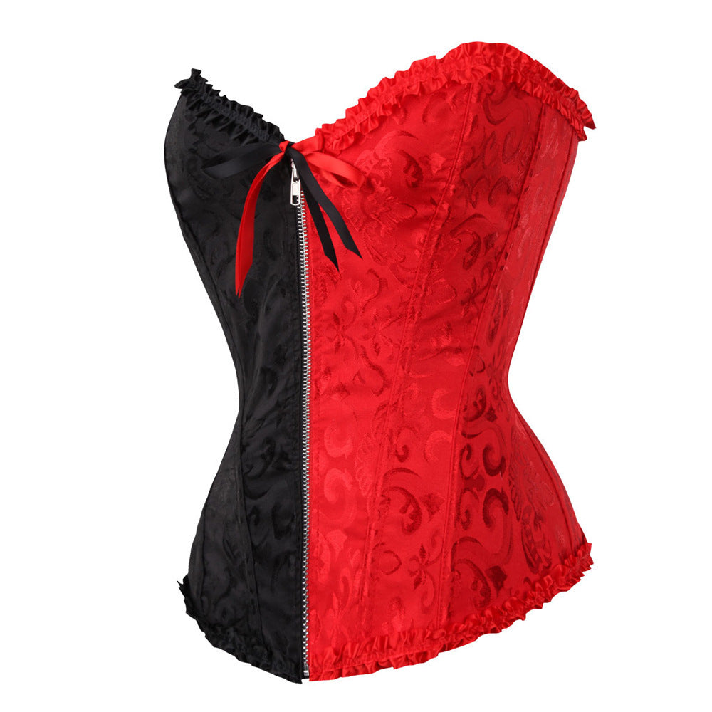 V-neck Zipper Jacquard Waist And Abdomen Shaped Court Corset