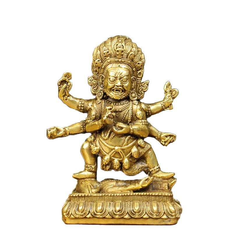Pur Cuivre Six-bras Mahakala Bouddha Statue Népalais Tantra Ornement