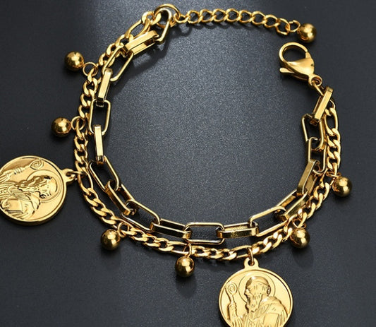 Christian Jésus Tête Double-couche Bracelet En Acier Inoxydable