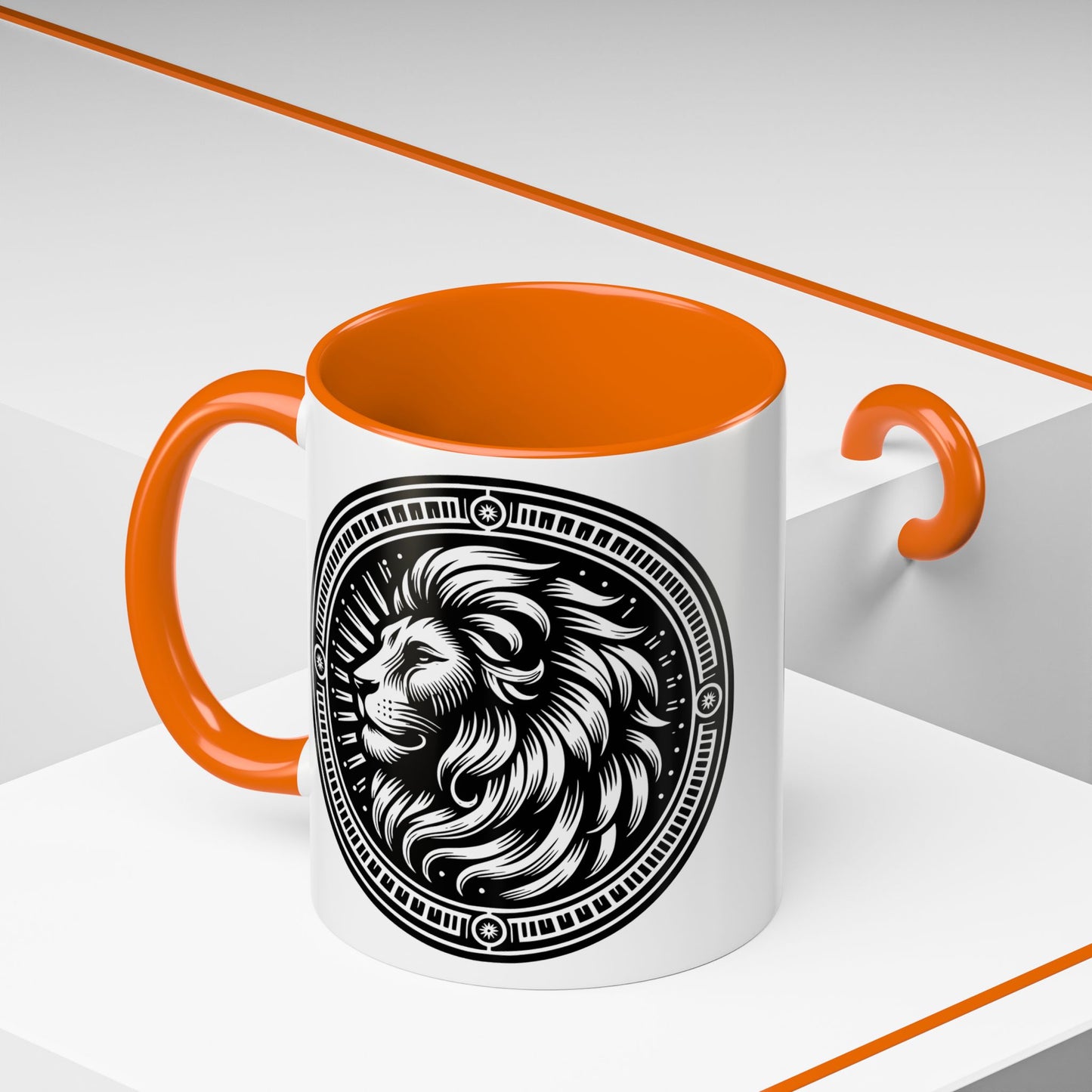 Monochrome Lion Accent Coffee Mug, Boho Lion Mug, Animal Print Coffee Cup, Unique Gift for Coffee Lovers, Home Decor