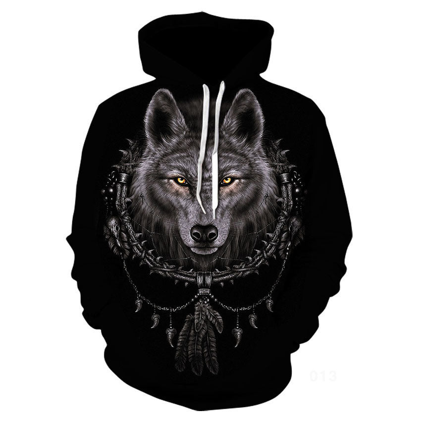 Men's Death Wolf Pattern Digital Printing Hooded Jacket Personalized 3d Sweater