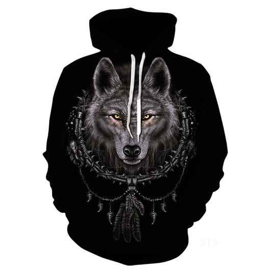 Men's Death Wolf Pattern Digital Printing Hooded Jacket Personalized 3d Sweater