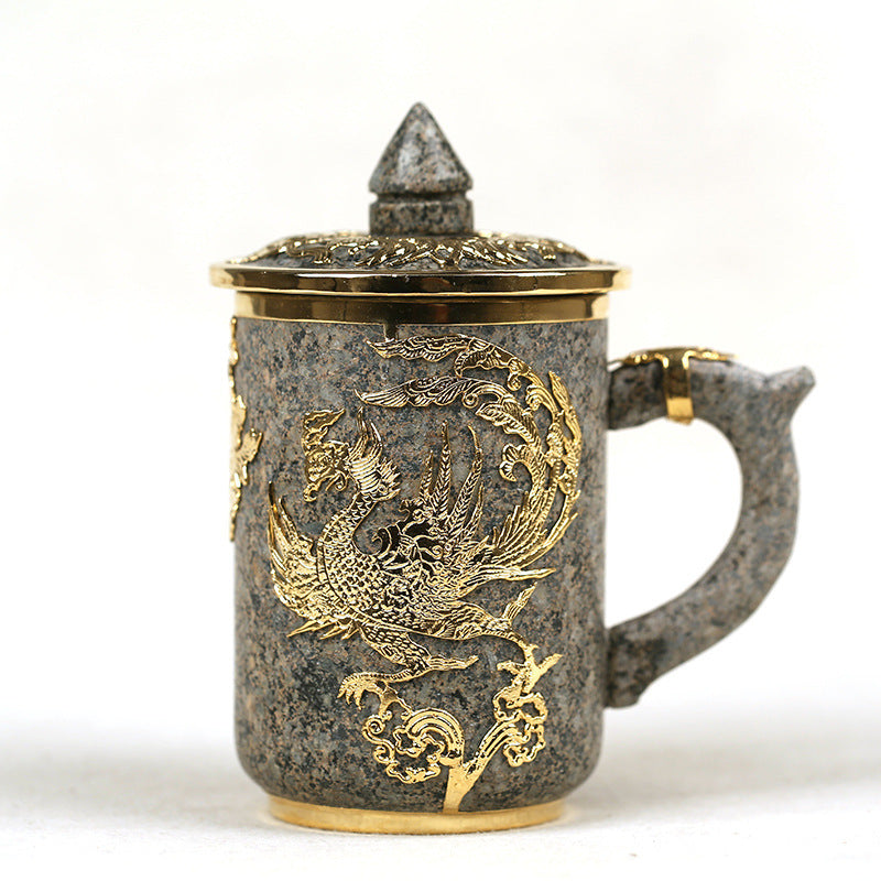 Dragon and Phoenix Golden Inlay Cup