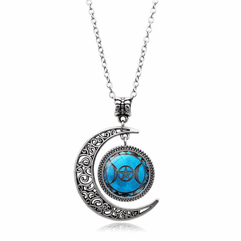 Women's Creative Moon Goddess Time Gem Necklace