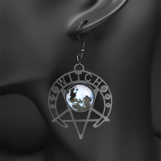 Punk Gothic Demon Black Moon Earrings
